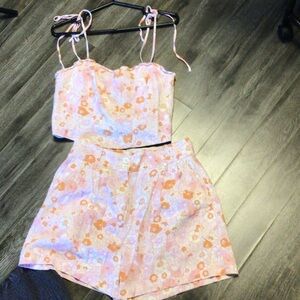 Rickie’s Floral Pink and Orange Two-Piece Set